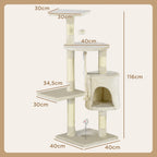Árvore Arranhador para Gatos 112 cm com 4 Níveis Poste de Sisal Caverna Espaçosa Múltiplas Plataformas e Brinquedos Divertidos 75x40x112 cm Bege — foto 3