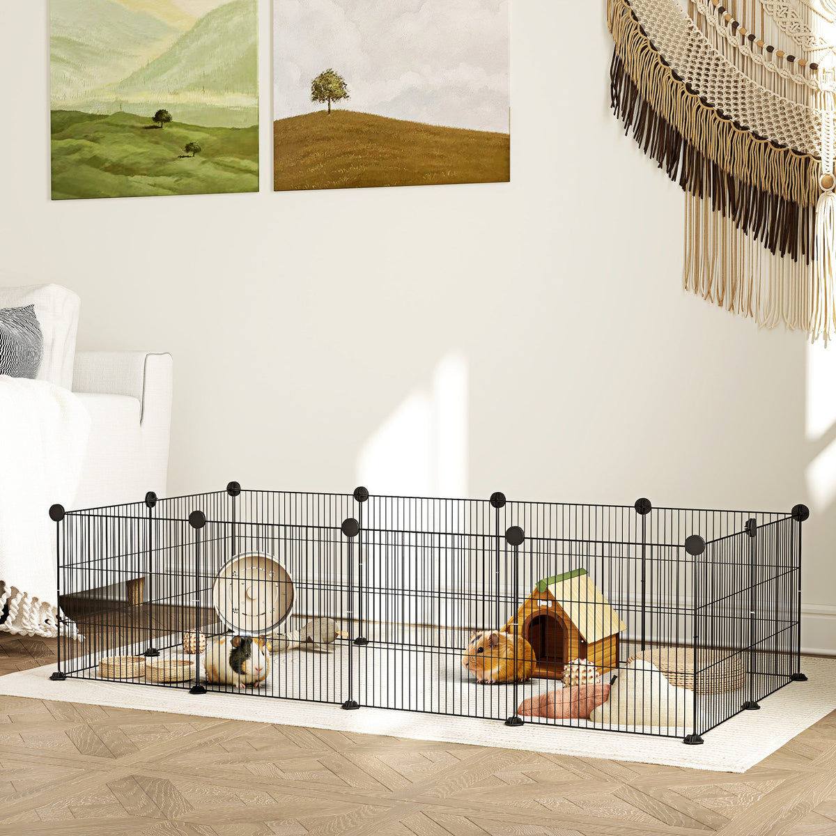 Recinto de Metal para Animais de Estimação Recinto Metálico com 12 Painéis para Pequenos Animais Desmontável DIY 140x70x35 cm Preto — foto 2