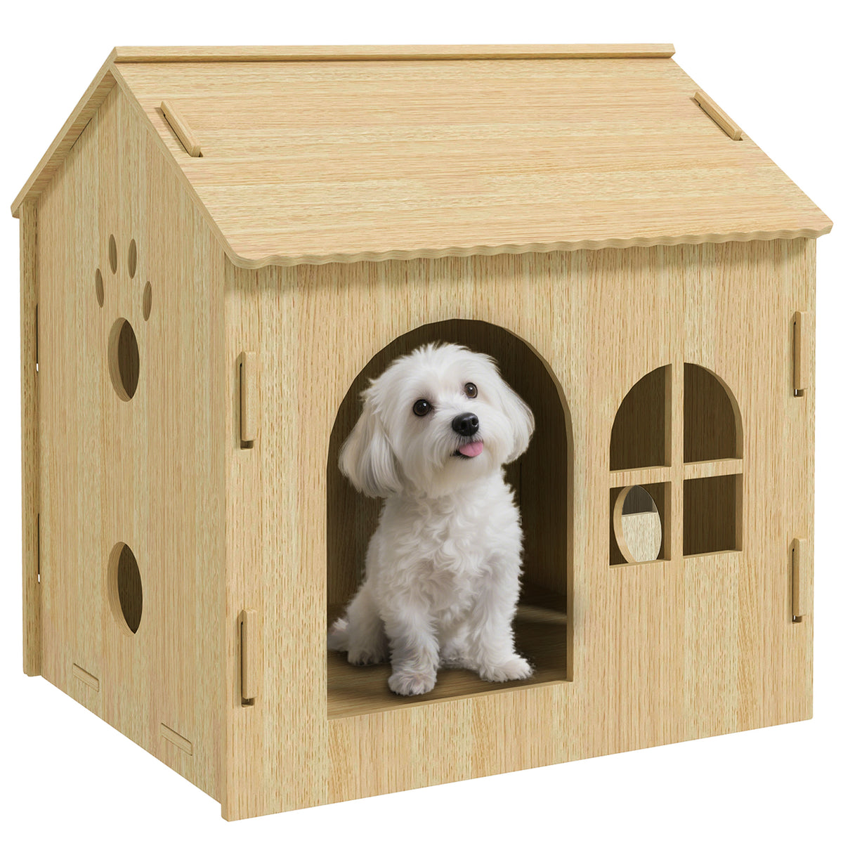 Casota para Cães Casa para Cães para Interior com Janelas Desenho de Patas Ocas Casa para Cães e Gatos 49,5x41x51 cm Madeira — foto 1