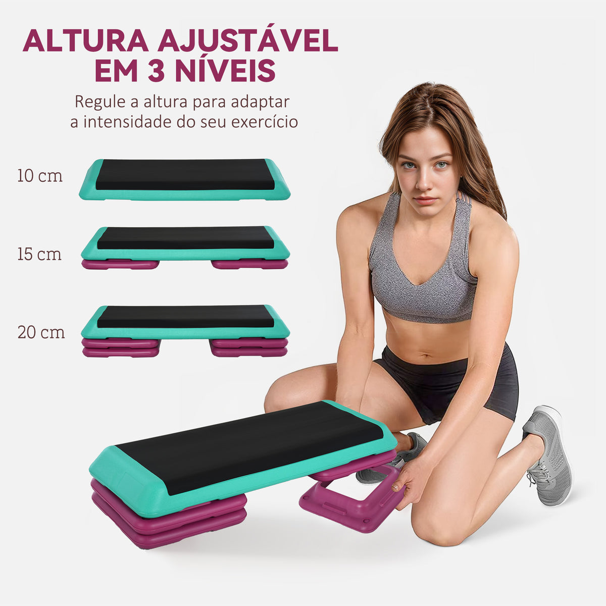 Step para Fitness Antiderrapante Altura Regulável 3 Níveis de 10/15/20 cm Carga 150 kg para Exercício em Casa Ginásio 110x40x20 cm Multicolor — foto 4