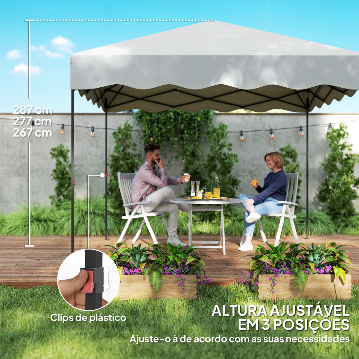 Tenda Dobrável Pop UP Tenda 3x3 m Tenda para Eventos com Proteção UV50+ Altura Ajustável Bolsa de Areia e Bolsa de Transporte com Rodas para Campismo Festas Branco — foto 5