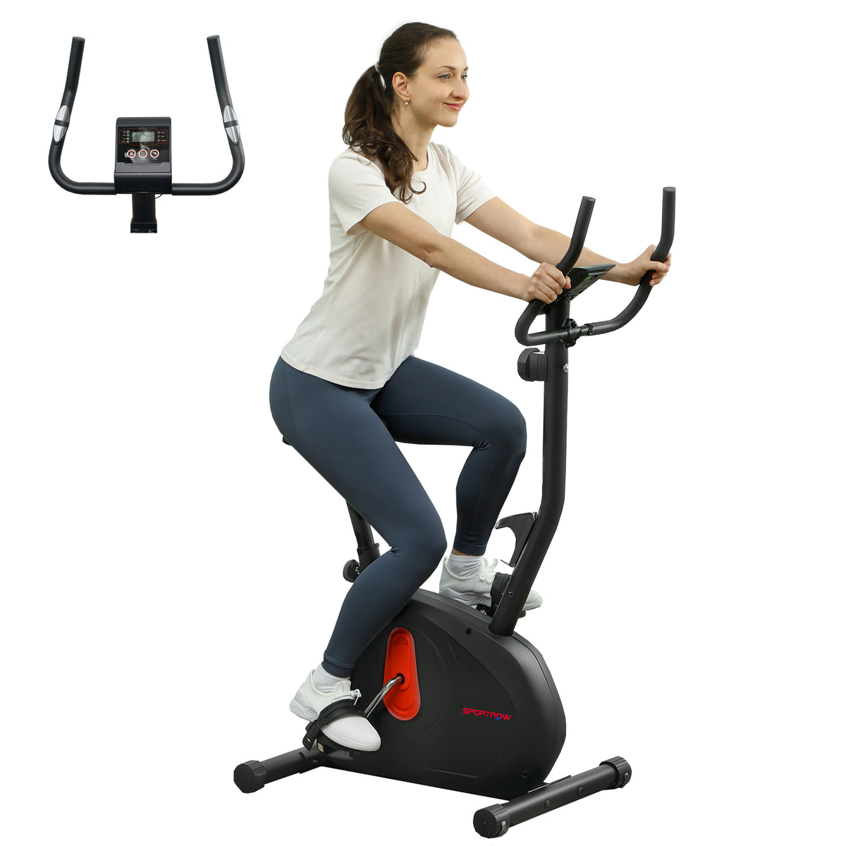 Bicicleta Estática Silenciosa com 8 Níveis de Resistência Magnética Sensor de Frequência Assento Ajustável Ecrã LCD e Suporte para Telemóvel Carga 100 kg 88x50,5x131,5 cm Preto — foto 1