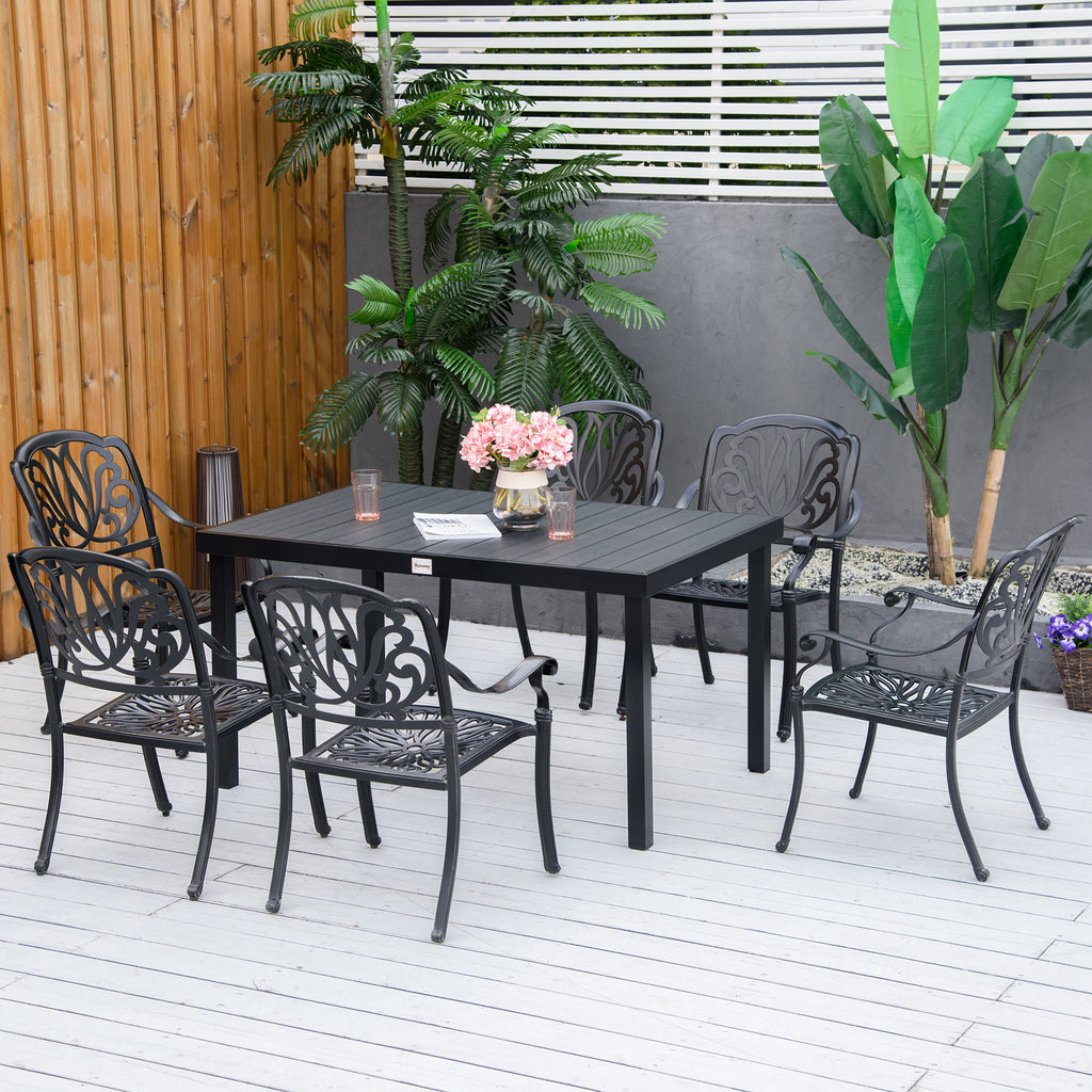Mesa de Jardim Retangular Mesa de Exterior para 6 Pessoas com Bancada de Ripas e Estrutura de Alumínio para Terraço Balcão 140x90x74cm Preto — foto 7