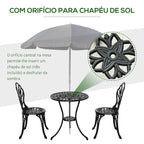 Conjunto de Mesa e Cadeiras de Exterior de 3 Peças Móveis de Jardim de Alumínio com Encosto com Padrão de Tulipa e Mesa com Orifício para Chapéu de Sol Preto — foto 6