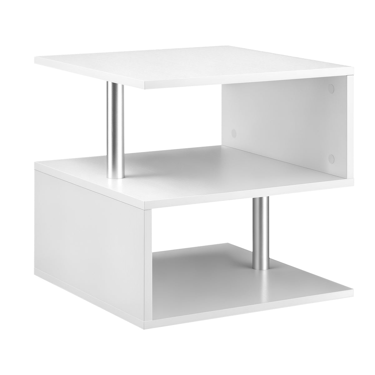 Mesa de Centro Mesa Auxiliar de Sala de Estar com Forma de S Compartimentos Abertos 2 Níveis Desenho Elegante 50x50x50cm Branco — foto 1