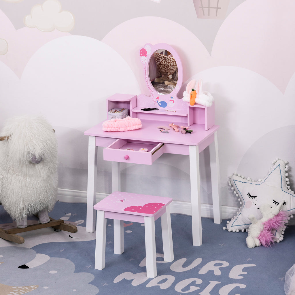 Penteadeira Infantil com Banco e Espelho Tipo Princesa Mesa de Maquilhagem de Madeira Rosa Brinquedo para Meninas 3+ Anos 60x34x93 cm — foto 7