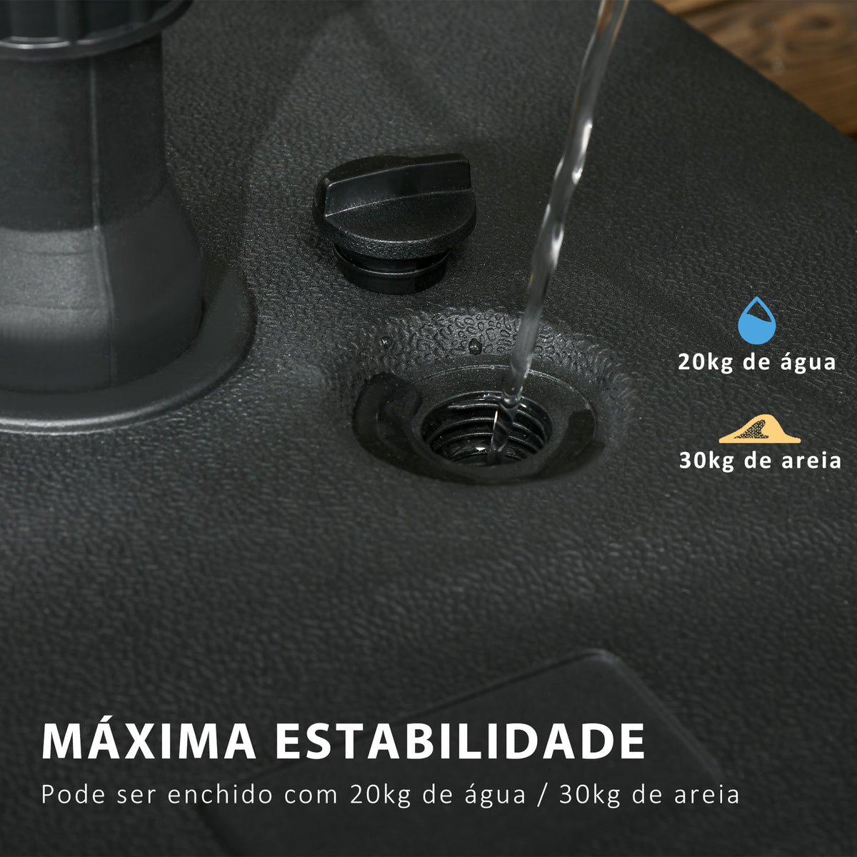 Base para Chapéu de Sol Suporte para Chapéu de Sol Recarregável com Água ou Areia HDPE 46x45x26cm Preto — foto 5