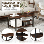 Mesa de Centro com 2 Prateleiras Mesa de Café Estilo Vintage para Sala de Estar Dormitório 100x60x46cm Castanho Rústico — foto 4