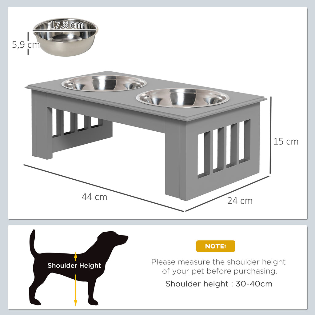 Comedouro Elevado para Cães com Suporte e 2 Tigelas Amovíveis de Aço Inoxidável Alimentador para Animais de Estimação 44x24x15 cm Cinza — foto 3