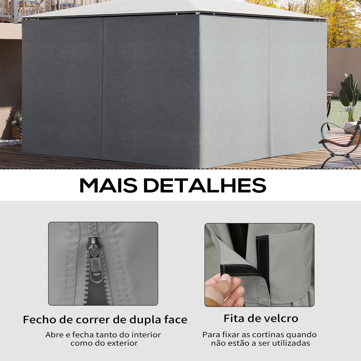 4 Paredes Laterais para Tenda 352x205 cm Laterais para Tenda Universal com Ganchos e Argola em C para Tenda de Jardim Terraço Cinza Claro — foto 5