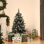 Árvore de Natal Artificial 120cm com 239 Ramas 27 Pinhas e 27 Frutinhas Folhas de PVC PE Base Dobrável e Suporte Metálico Decoração de Natal para Interiores Verde — foto 2