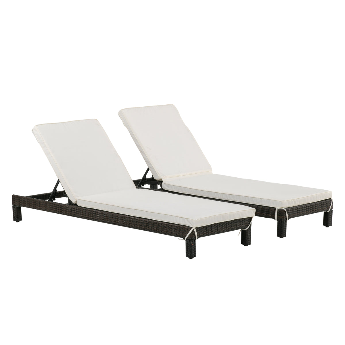 Conjunto de 2 Espreguiçadeiras de Jardim de Vime Reclináveis em 5 Posições Carga Máxima 160 kg para Varanda Pátio Exterior 196x65x22 cm Marrom e Creme — foto 1