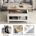 Mesa de Centro com Bancada Elevável Mesa de Centro com 2 Compartimentos Abertos Bancada de Madeira Mesa Retangular para Sala de Estar 105x50x49 cm Branco e Madeira — foto 6