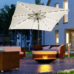 Chapéu de Sol com Luzes LED 268x205x248 cm Chapéu de Sol de Jardim Inclinável até 45° Anti-UV e Abertura a Manivela para Pátio Varanda Creme — foto 2