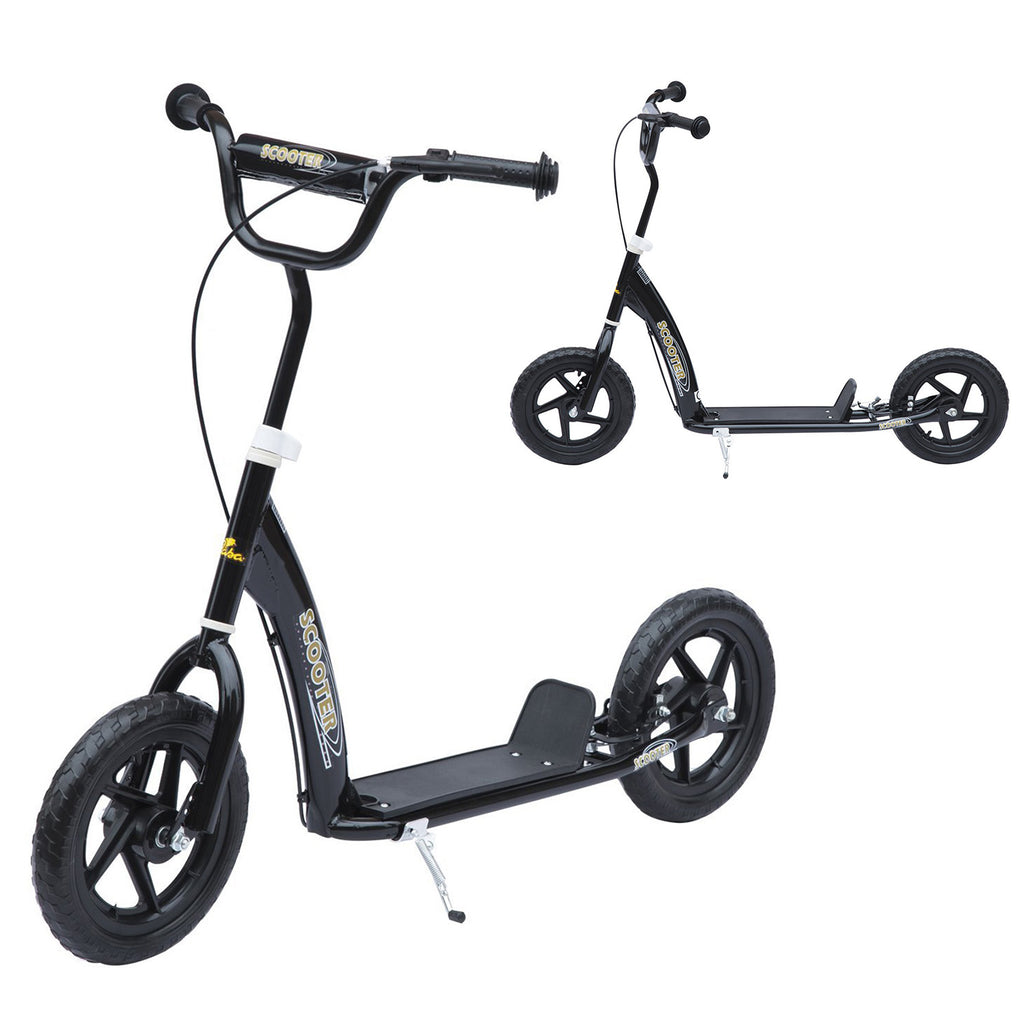 Trotinete com 2 Rodas de 12 Polegadas Trotinete para Crianças com Guiador Ajustável Freio e Cavalete Carga Máxima 100kg 120x52x80-88cm Preto — foto 1