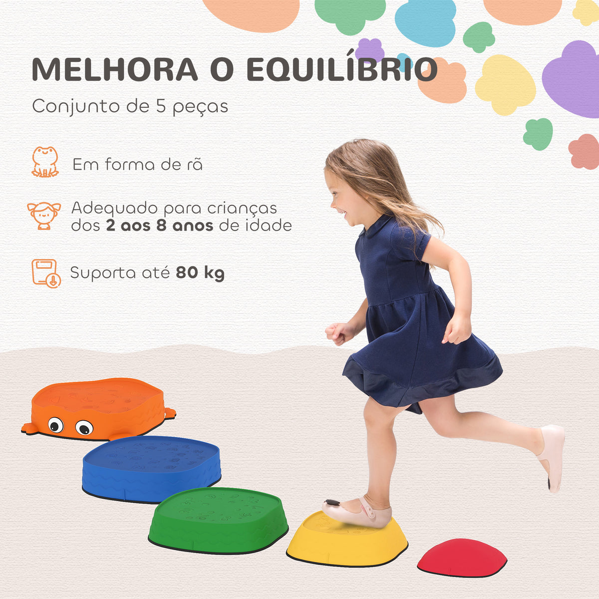 Conjunto de Pedras de Equilíbrio Empilháveis para Crianças de 5 Peças Jogo de Equilíbrio para Crianças acima dos 2 Anos Forma de Rã Antiderrapantes para Interior e Exterior Multicolor — foto 4
