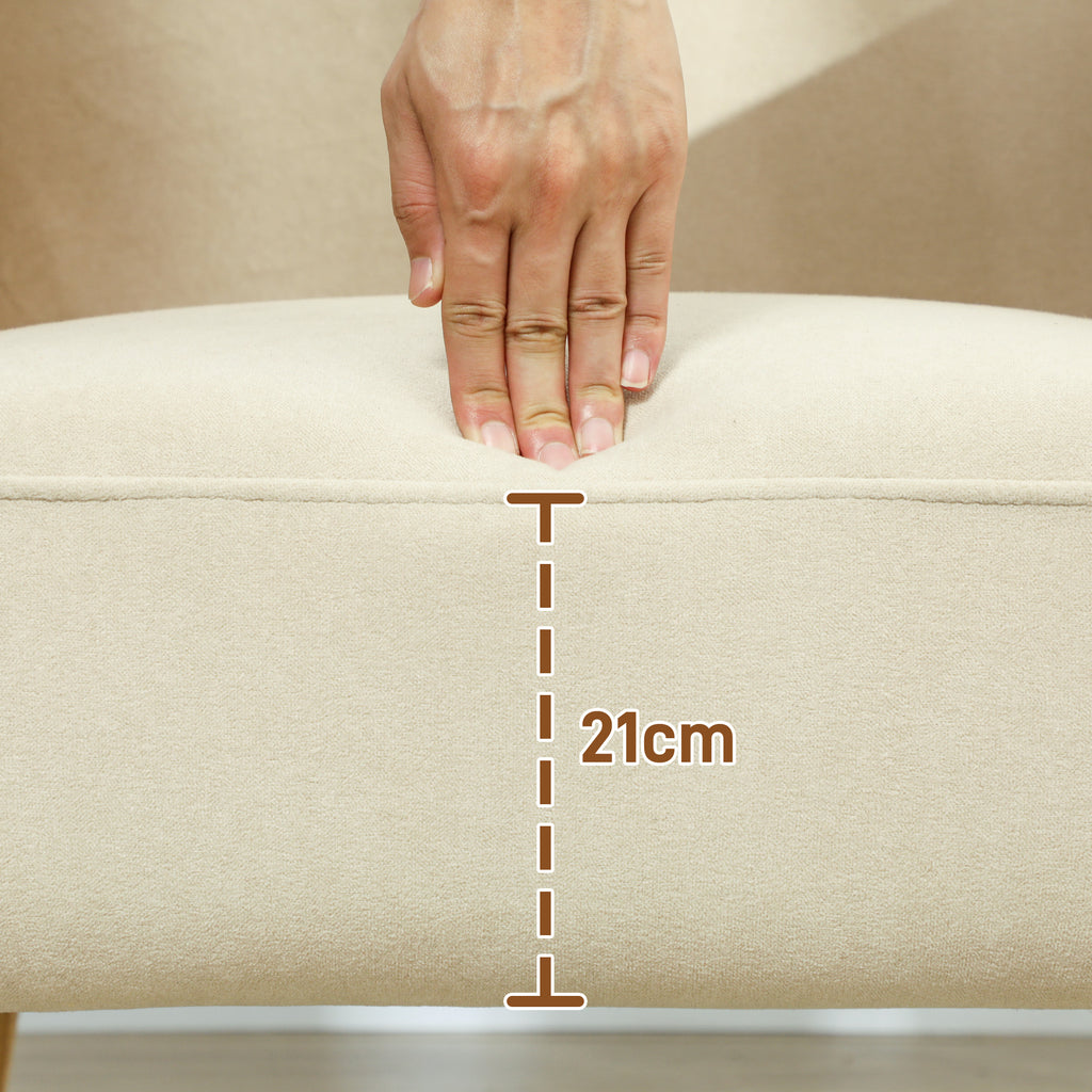 Poltrona de Sala Estofada em Veludo com Apoios de Braço e Pernas de Madeira Poltrona Compacta 120 kg para Quarto Escritório 72x76x74 cm Creme — foto 7