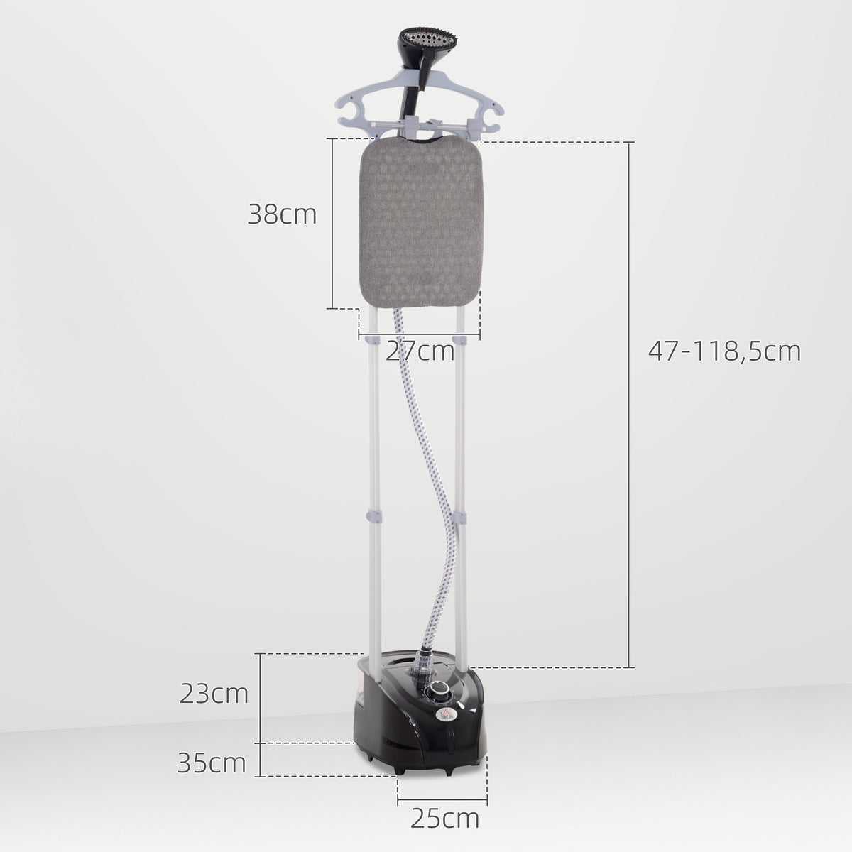 Ferro de Engomar a Vapor para Roupa 1800W Temperatura Ajustável em 11 Níveis Ferro de Engomar Vertical com Barra Dupla Depósito de 2 L Aquecimento em 38s 35x25x47-118,5 cm Preto — foto 3