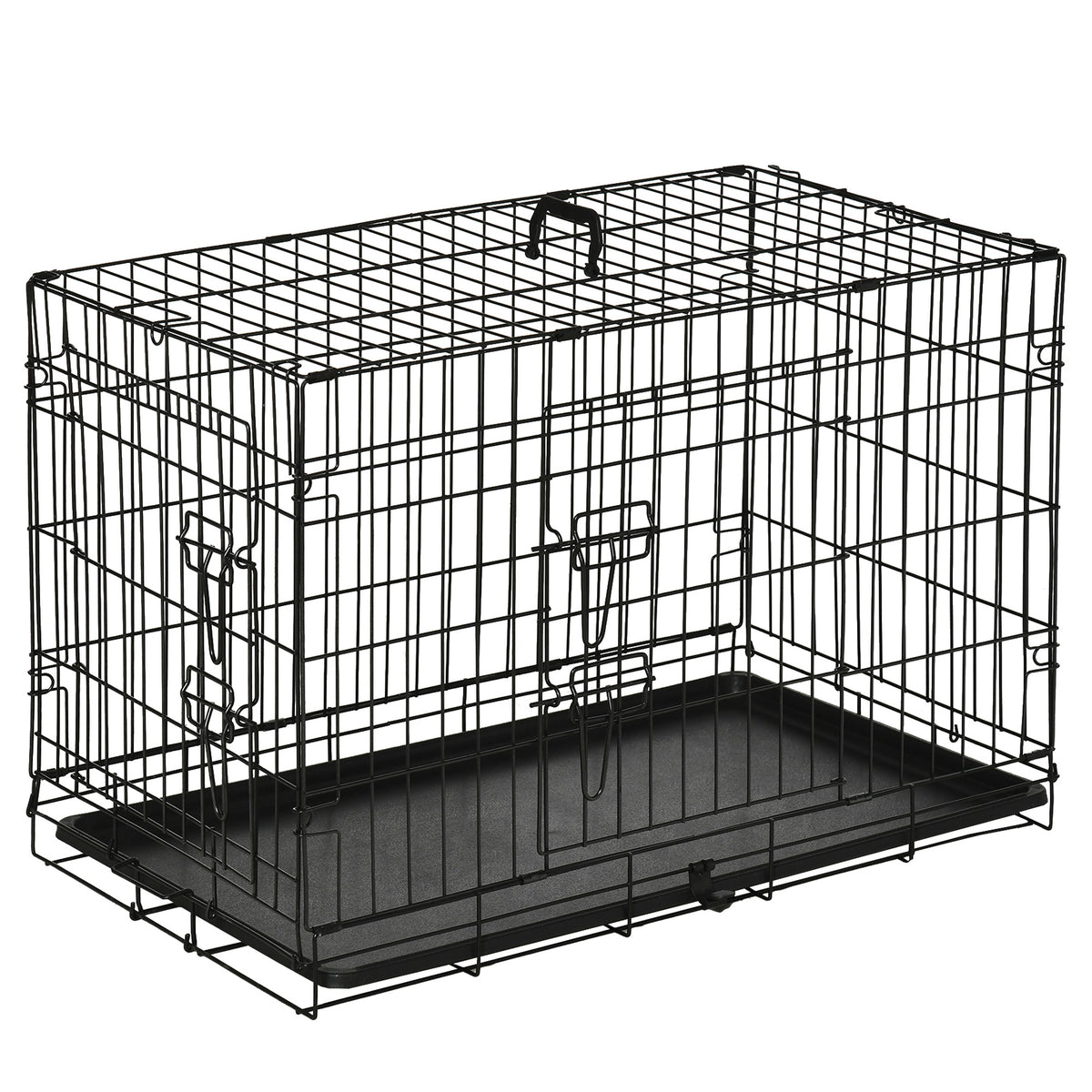 Gaiola para Cães com 2 Portas Gaiola para Animais de Estimação de Arame Dobrável com Alça de Transporte Aço 76x46x52cm Preto — foto 1