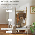 Móvel Cabide de Entrada Móvel de Entrada com Sapateira 10 Ganchos Barra Superior e Compartimento para Corredor Dormitório 73,5x34x171 cm Madeira e Cinza — foto 4
