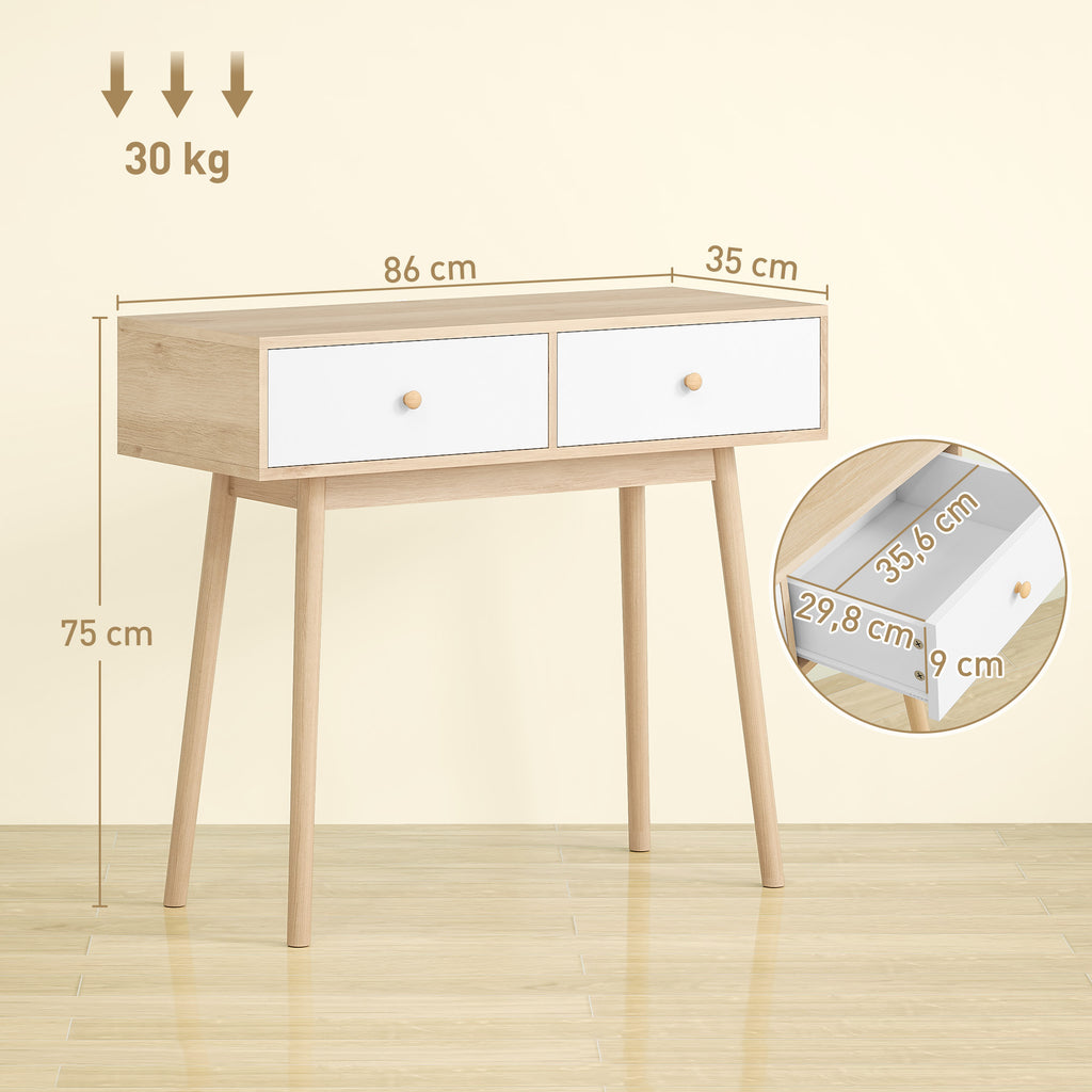 Mesa Consola Moderna Consola de Entrada Estreita com 2 Gavetas para Corredor Entrada Sala ou Dormitório 86x35x75 cm Carvalho — foto 3