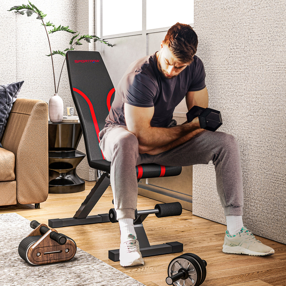 Banco de Abdominais Ajustável Banco de Musculação Dobrável para Treino de Corpo Completo em Casa Ginásio 82x35x42,5-107 cm Preto — foto 2