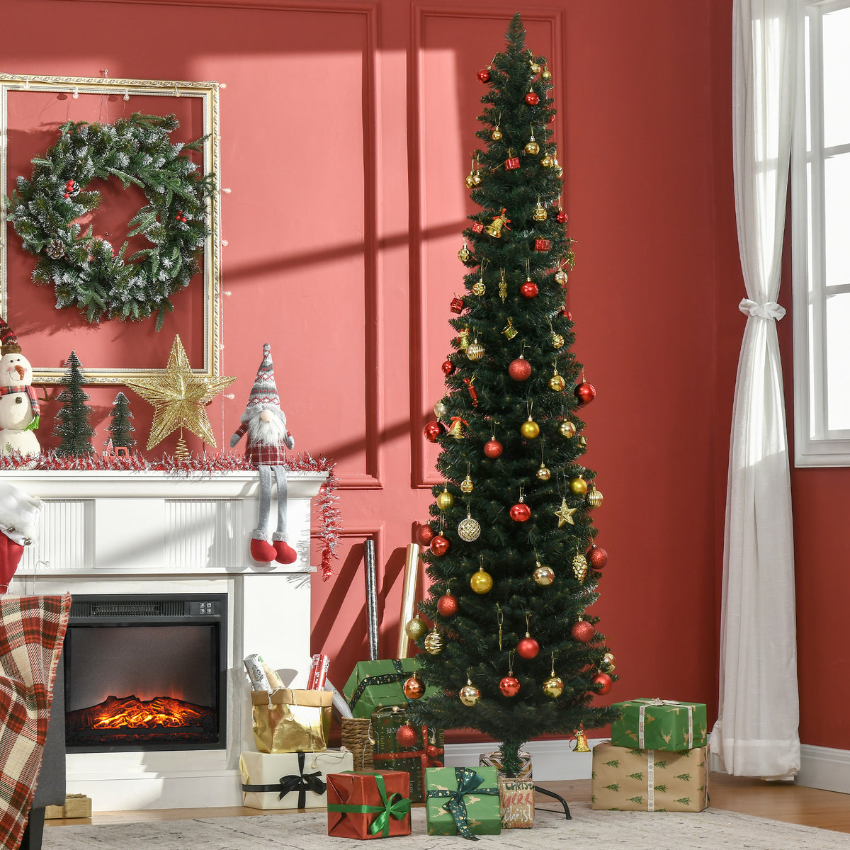 Árvore de Natal Artificial Altura 210 cm com 510 Ramos de Folhas de PVC Ignífugos Base Dobrável e Suporte Metálico Decoração de Natal para Interiores Ø56x210 cm Verde — foto 2