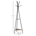 Cabide de Pé Metálico com 6 Ganchos e Prateleiras Cabide de Pé em Forma de Árvore para Dormitório Cabide de Pé para Pendurar Roupas Bolsas Chapéus 46x52x182 cm Preto e Madeira — foto 3