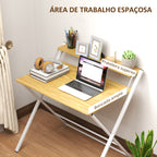 Secretária Dobrável Mesa de Computador Dobrável com Prateleira Aberta Secretária Pequena para Escritório Casa 86x66x82 cm Madeira — foto 5