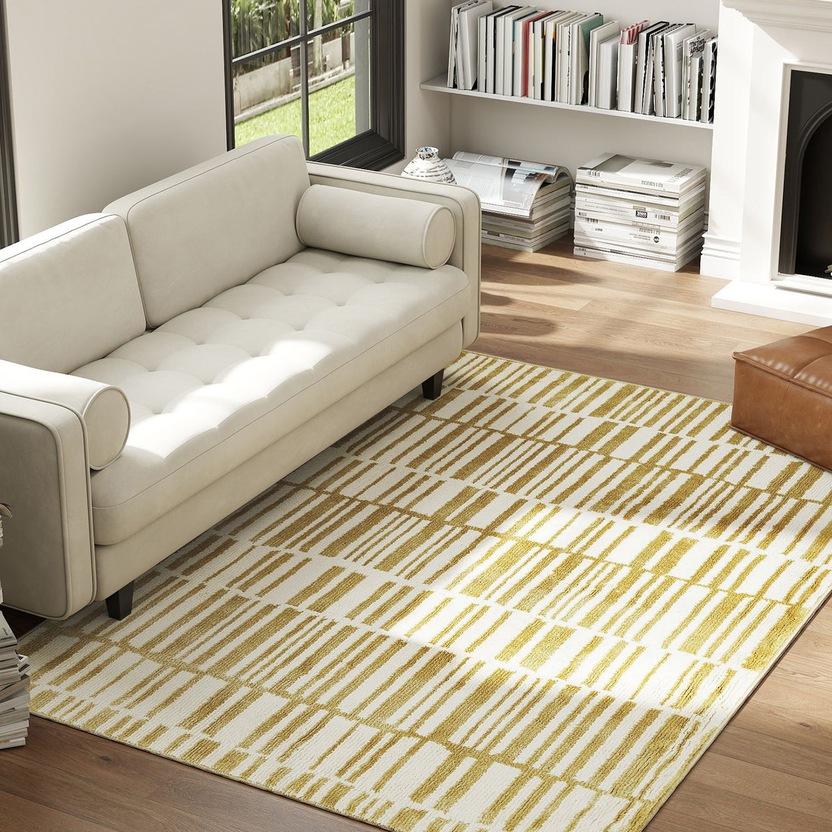 Tapete Sala de Estar 170x120 cm Tapete Lavável na Máquina de Lavar Pelo Curto Estilo Moderno Tapete para Sala de Estar Quarto Sala de Jantar Creme — foto 2