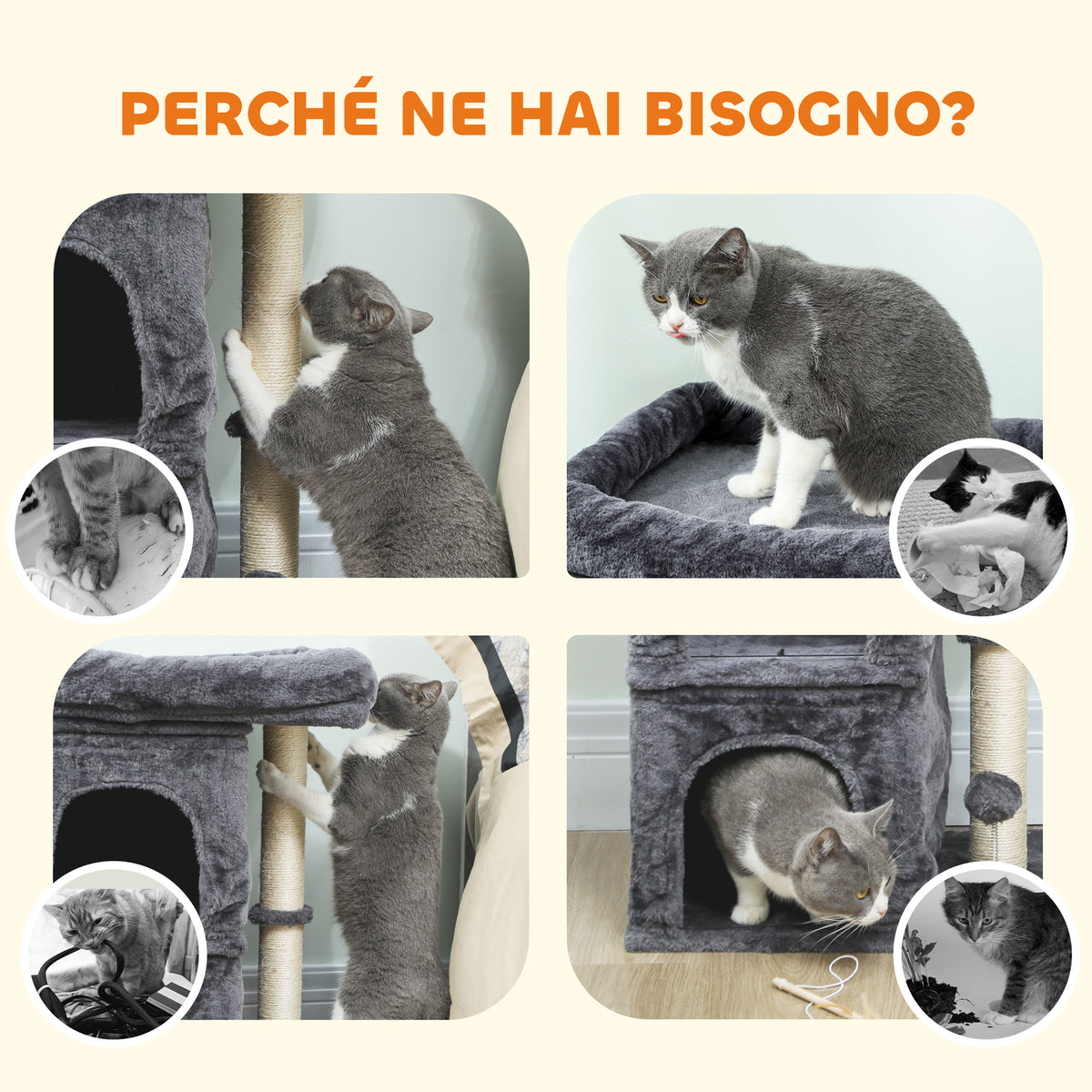 Arranhador para Gatos 66 cm Torre para Gatos com Cama 2 Cavernas Poste de Sisal e Bola para Brincar Cinzento Escuro — foto 7