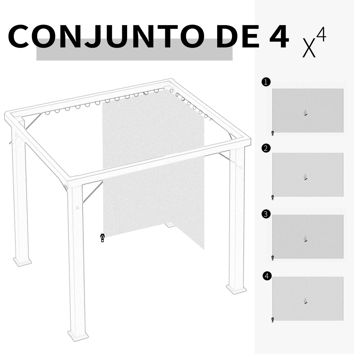 4 Paredes Laterais para Tenda 352x205 cm Laterais para Tenda Universal com Ganchos e Argola em C para Tenda de Jardim Terraço Cinza Claro — foto 4