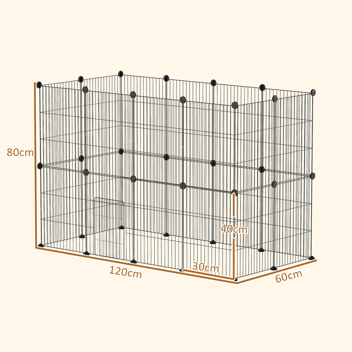 Recinto Metálico para Animais com 24 Painéis Recinto para Animais Pequenos Personalizável para Coelhos Porquinhos-da-Índia Chinchilas Gatos 120x60x80 cm Preto — foto 3