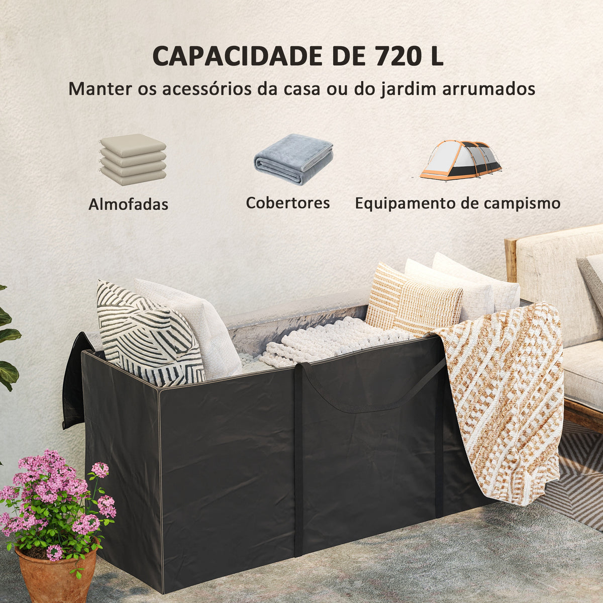 Bolsa de Armazenamento para Almofadas de Jardim Impermeável Bolsa de Arrumação para Árvore de Natal Resistente com Alça Bolsa para Almofadas de Exterior 175x55x75 cm Preto — foto 5
