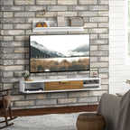 Conjunto de Móveis de Sala, Móvel de TV com Prateleira de Parede, Porta, Prateleiras Abertas, Orifícios para Cabos, para Televisão de Parede, 120x24x16 cm, Branco — foto 7