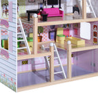 Casa de Bonecas com Móveis e 4 Andares Casa de Bonecas com 13 Acessórios Brinquedo de Imitação 60,5x30x80,5cm Rosa — foto 8