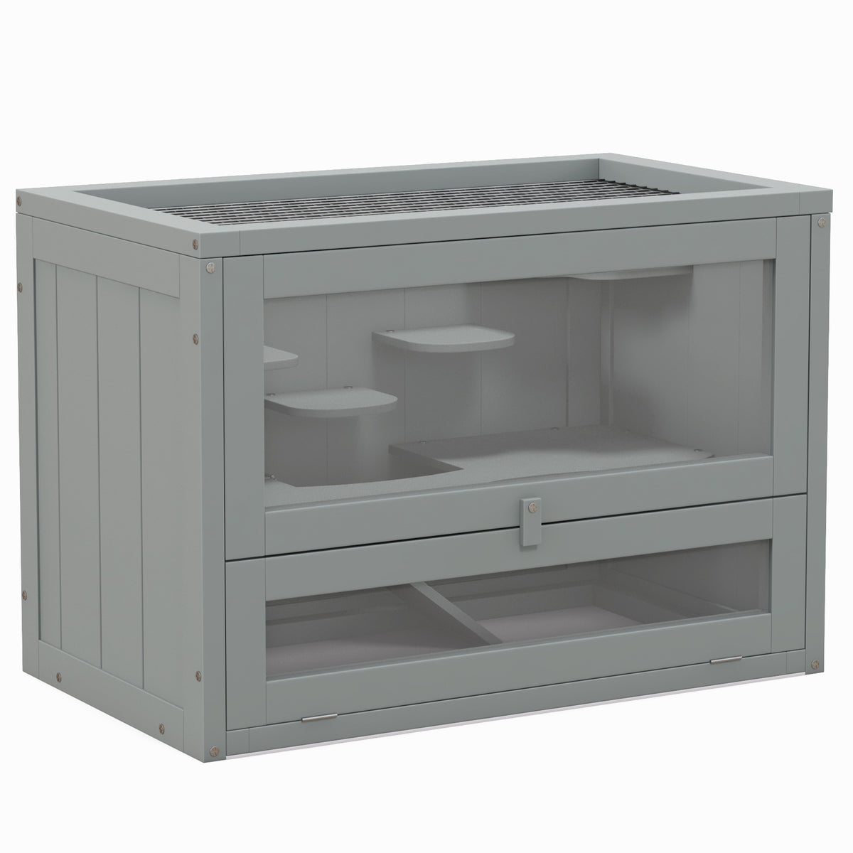 Gaiola de Madeira para Hamsters Gaiola para Roedores Gaiola para Pequenos Animais com 2 Níveis Plataforma Rampa 60x35x42 cm Cinza — foto 1