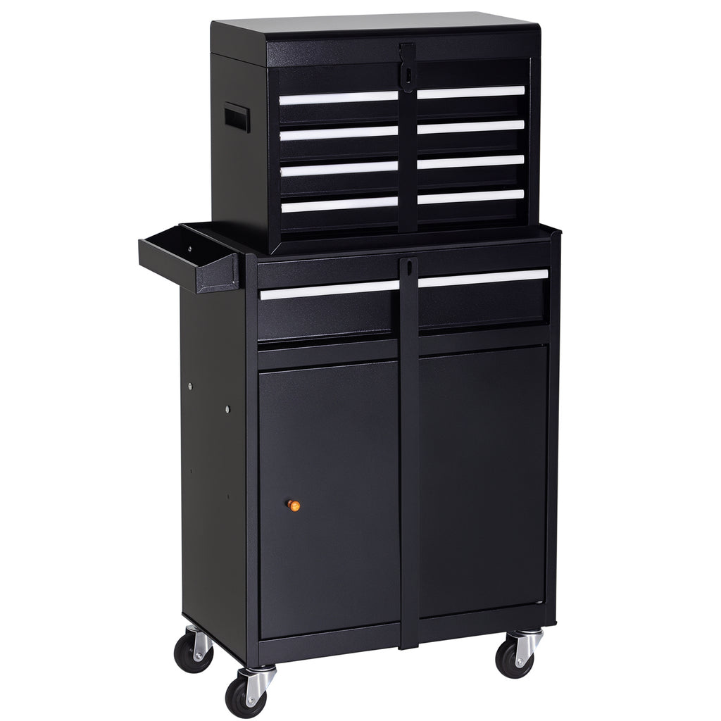 Carro de Ferramentas com Rodas Carro de Ferramentas Móvel com 5 Gavetas Armário de Armazenamento e Almofada Antiderrapante Carga 52kg para Garagem 60x28x104,5cm Preto — foto 1