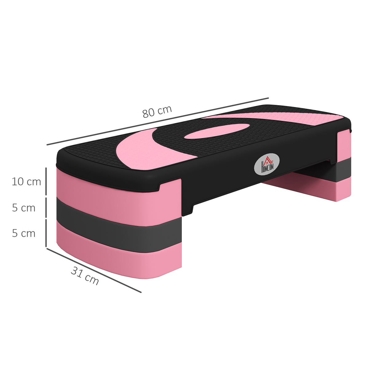 Step para Exercício Aeróbico Plataforma Step com Altura Ajustável em 3 Níveis com Carga Máxima 150kg para Exercício em Academia Casa 80x31x10-20 cm Rosa e Preto — foto 3