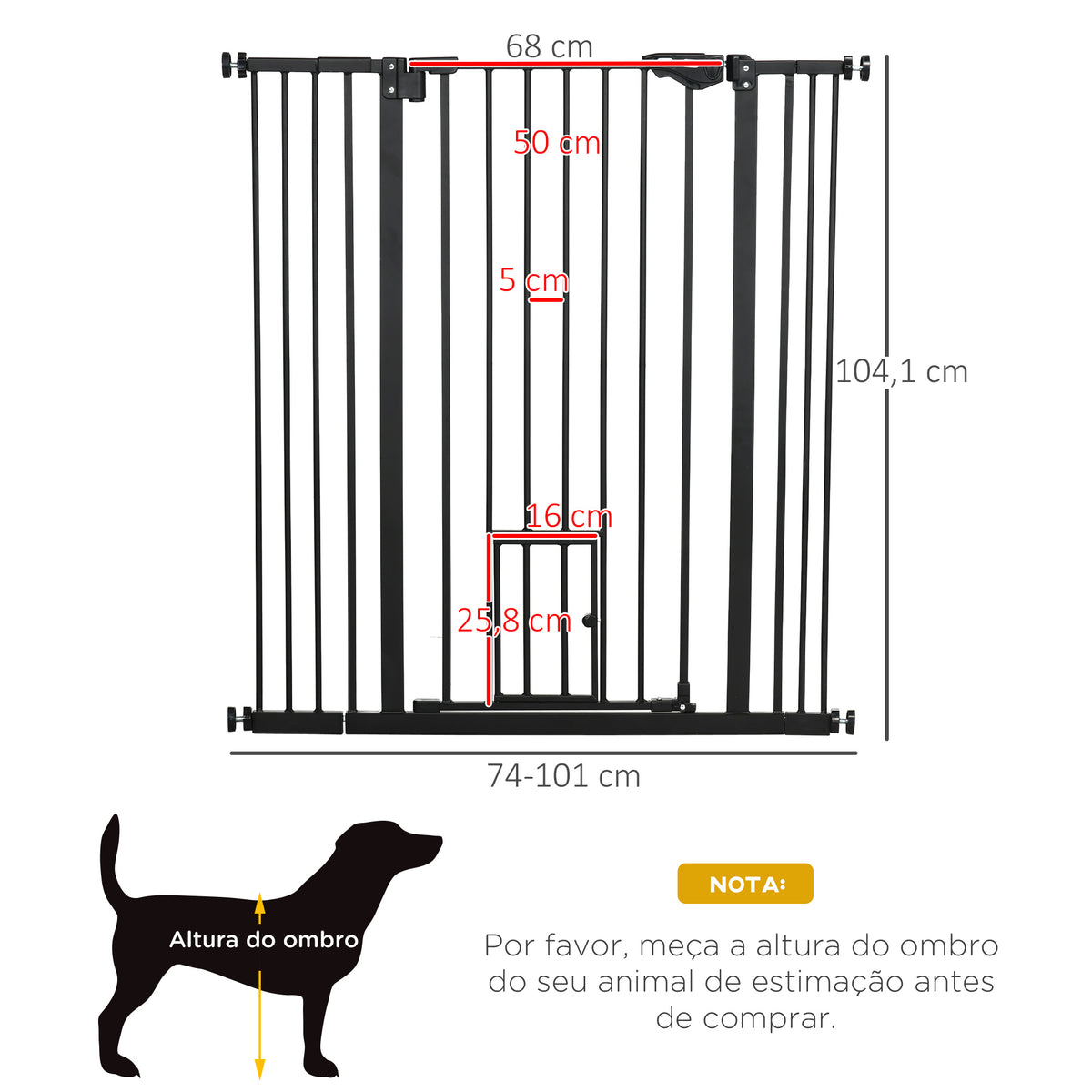 Barreira de Segurança para Cães com Porta Pequena Barreira para Animais de Estimação Extensível com Fechamento Automático e Sistema Duplo de Bloqueio 74-101x104,1 cm Preto — foto 3