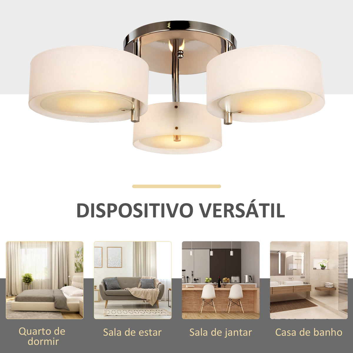 Candeeiro de Teto Moderno Candeeiro Suspenso com Ecrã em Acrílico e Suporte para Lâmpada E27 Candeeiro para Sala de Estar Dormitório Sala de Jantar Ø64x20 cm Branco — foto 6