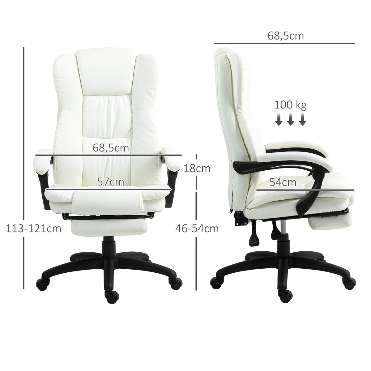 Cadeira de Escritório Giratória Cadeira de Escritório com Altura Ajustável 6 Pontos de Massagem Controle Remoto e Apoio para os Pés Retrátil 68,5x68,5x113-121cm Creme — foto 3