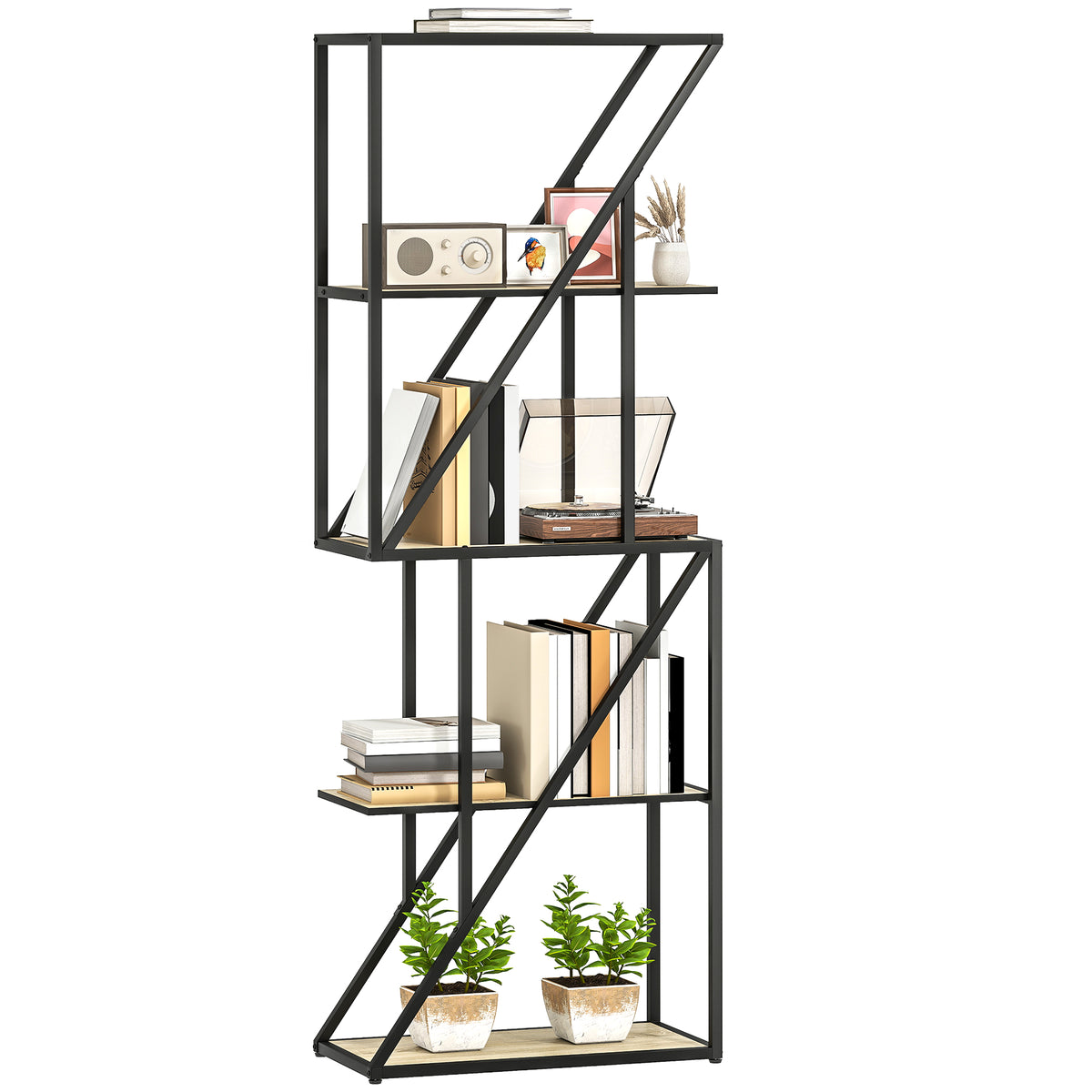 Estante de 5 Níveis Estante para Livros Estilo Industrial com Prateleiras Abertas e Estrutura de Aço para Sala de Estar Quarto e Escritório 60x30x165 cm Madeira e Preto — foto 1