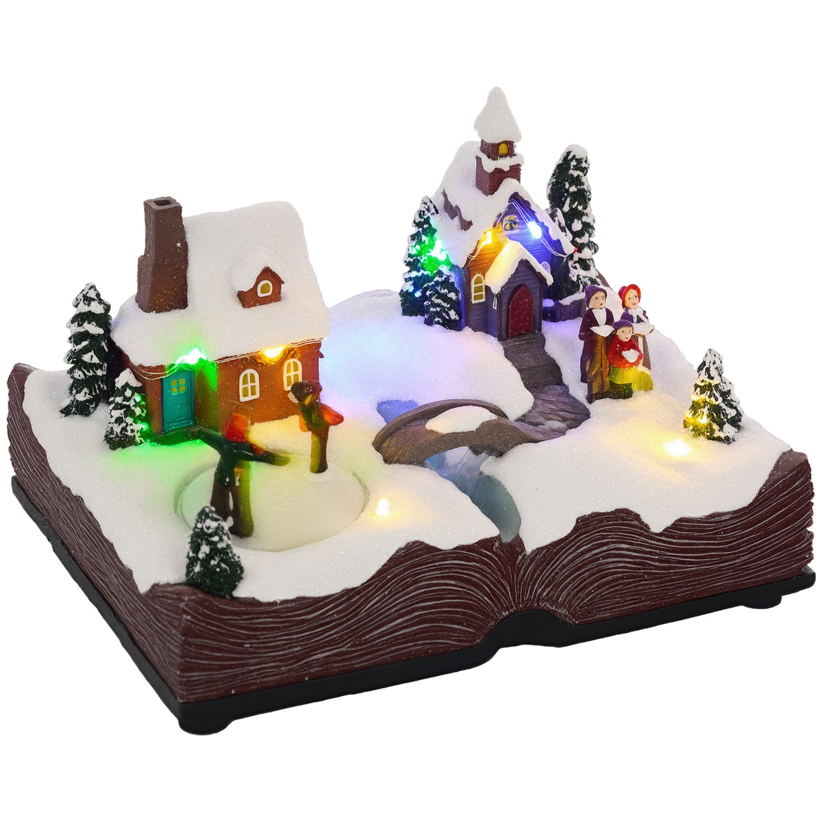Aldeia de Natal Cena Natalícia com Luzes LED Música e Patinadores Giratórios Decoração de Natal 23x18x15 cm Multicor — foto 1