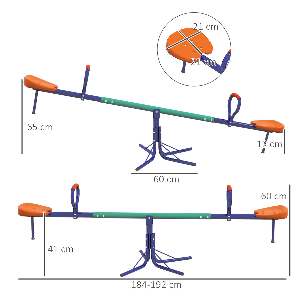 Baloiço para Crianças Carga 90 kg Sobe e Desce Infantil Giratório 360° com Barra de Comprimento Ajustável Amortecedor Assento Confortável e Base de Aço para Pátio Jardim Multicolor — foto 3