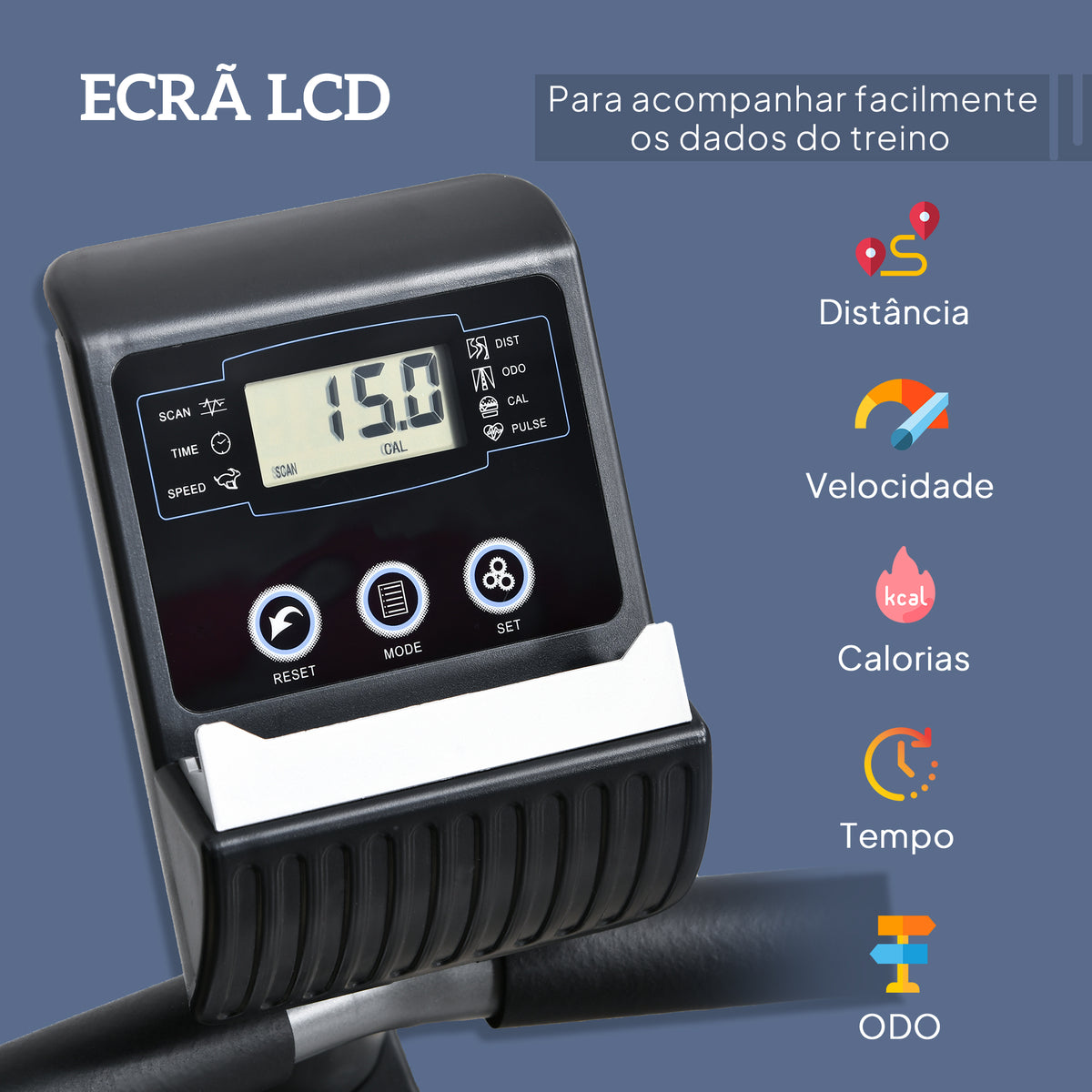 Bicicleta ergométrica reclinável com tela LCD e volante de 3 kg resistência magnética de 8 níveis assento ajustável 121,5-136x62,5x98 cm cinza — foto 4