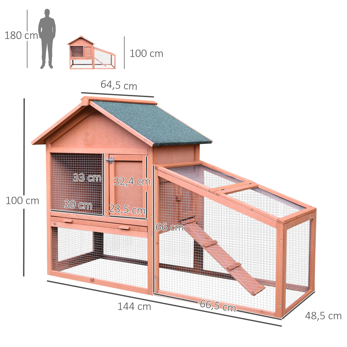 Casa para Coelhos de Madeira Coelheira para Exterior Teto de Tela de Asfáltica 144x64,5x100 cm Madeira — foto 3