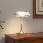 Candeeiro de Mesa Banqueiro Candeeiro de Mesa Vintage E27 com Ecrã Orientável a 45° Interruptor Basculante para Casa Escritório Biblioteca 26,8x22x39,5 cm Branco — foto 2