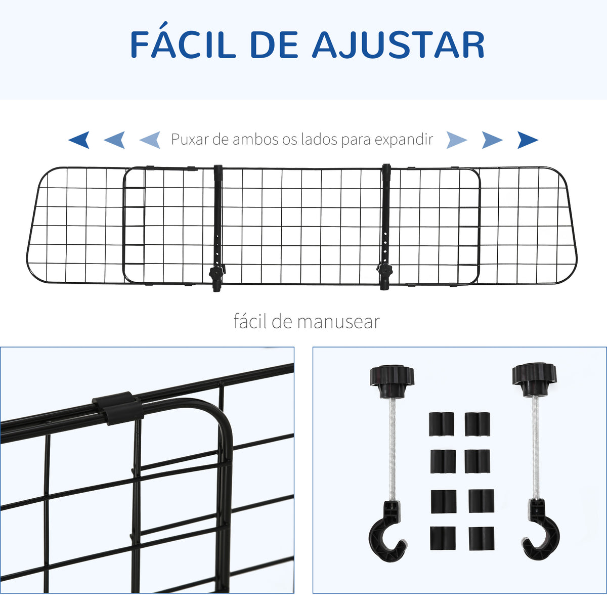 Grade de Segurança de Carro para Cães Extensível Universal Grade de Segurança para Cães com Largura Ajustável 91-152x30cm Preto — foto 4