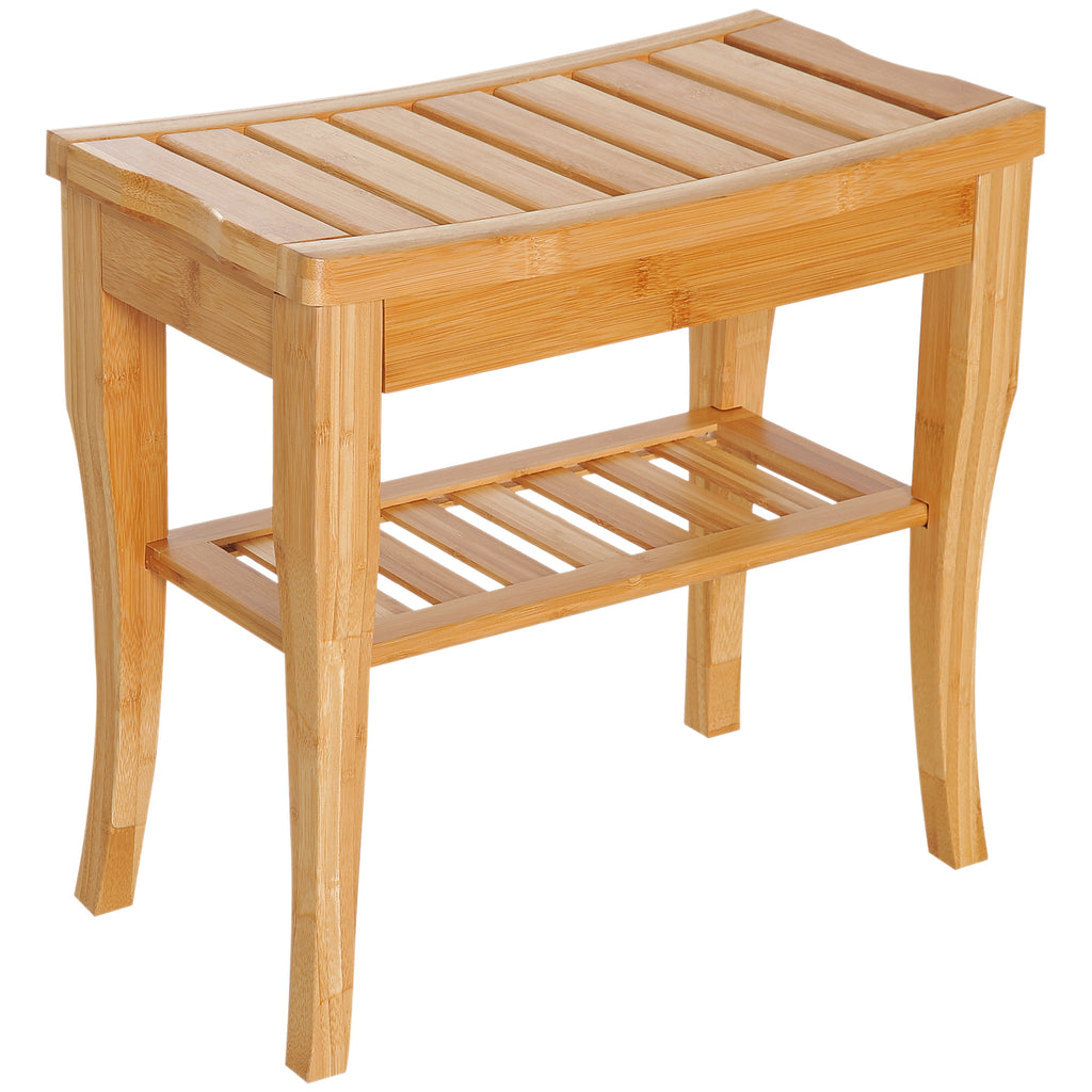 Banco para Casa de Banho de Bambu com Prateleira de Arrumação Banco de Banho Antiderrapante Impermeável e Resistente Banco de Duche para Casa Sala Quarto SPA 47,5x26x44,5 cm Madeira — foto 1